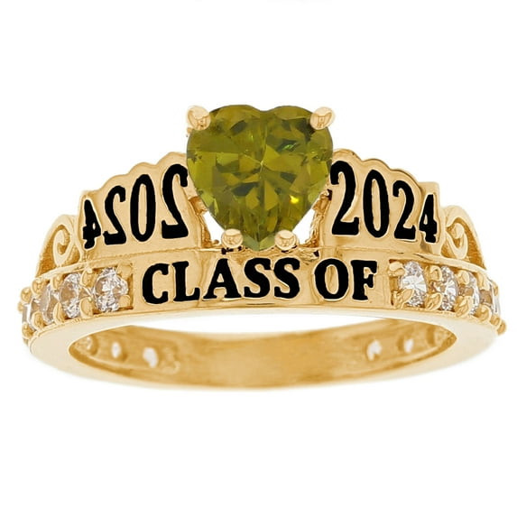 JackAni 10k Yellow Gold Simulated Peridot August Birthstone Gorgeous 2025 Graduation Ring - Size 8.50