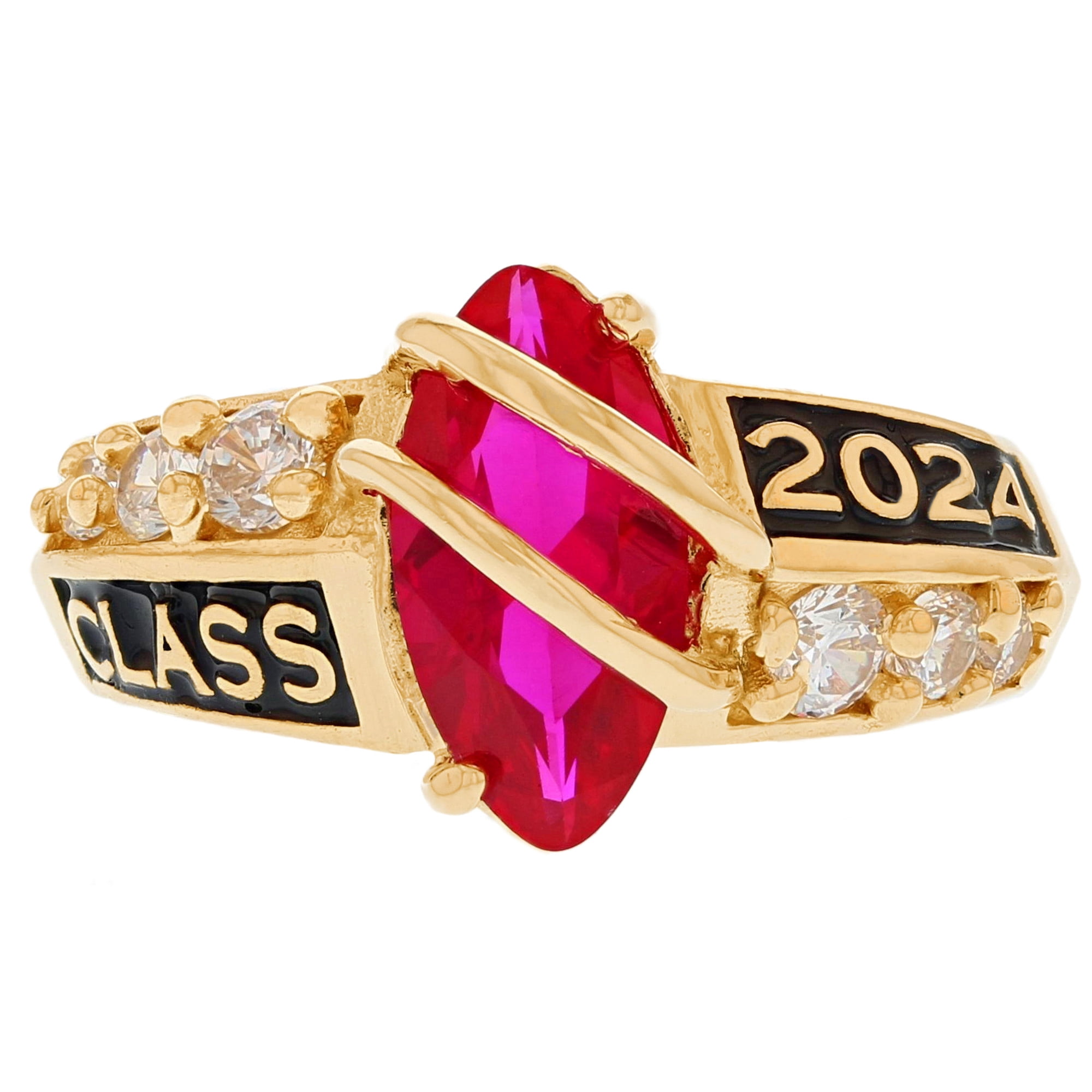 Ruby Graduation Ring JackAni 10k Yellow Gold Simulated Ruby July Birthstone 2025 Class ...