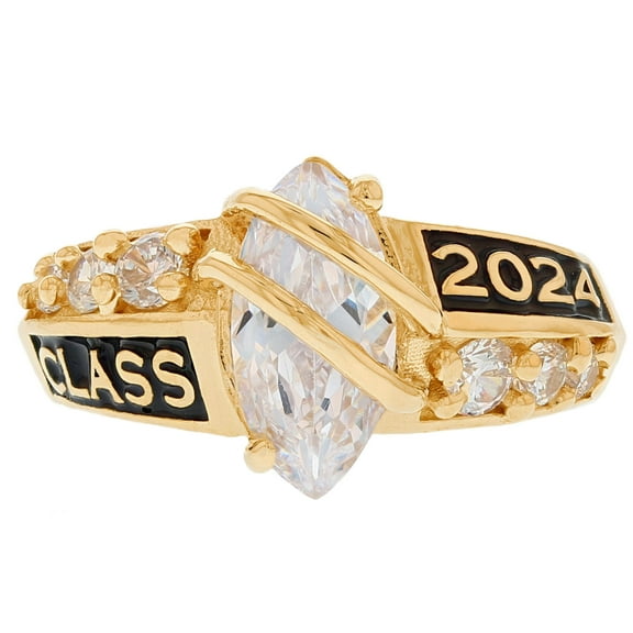 JackAni 10k Yellow Gold White CZ April Birthstone 2025 Class Graduation Ring - Size 5.00