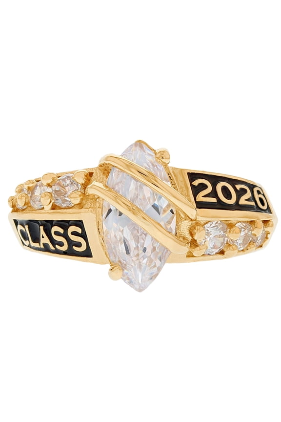 10k Yellow Gold White CZ April Birthstone 2026 Class Graduation Ring - Size 7.25