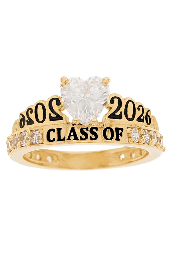 10k Yellow Gold White CZ April Birthstone Gorgeous 2026 Graduation Ring - Size 10.00