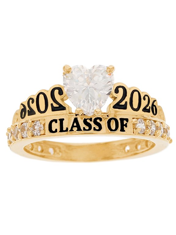10k Yellow Gold White CZ April Birthstone Gorgeous 2026 Graduation Ring - Size 8.00
