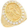 thumbnail image 1 of JackAni 10k Yellow Gold Zodiac Gemini Oval Halo White CZ Men's Heavy Ring, 1 of 5