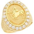 thumbnail image 1 of JackAni 10k Yellow Gold Zodiac Sagittarius Oval Halo White CZ Men's Heavy Ring, 1 of 5