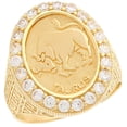 thumbnail image 1 of JackAni 10k Yellow Gold Zodiac Taurus Oval Halo White CZ Men's Heavy Ring, 1 of 5