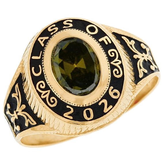 JackAni 14k Gold Simulated August Birthstone 2026 Class Graduation Ring - Size 6.75