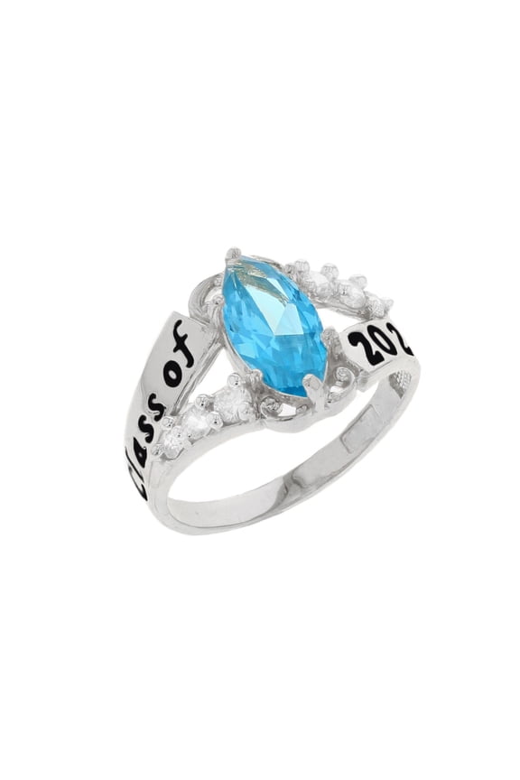 14k Gold Simulated Blue Zircon December Birthstone 2026 Class Graduation Ring - Size 8.25