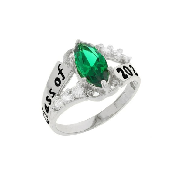 JackAni 14k Gold Simulated Emerald May Birthstone 2026 Class Graduation Ring - Size 8.00