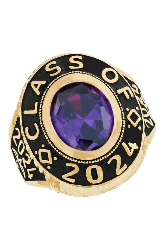 14k Gold Simulated February Birthstone 2024 Graduation Mens Class Ring - Size 7.00