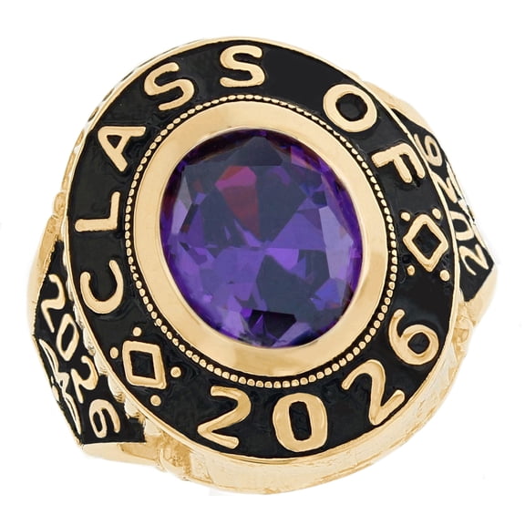 JackAni 14k Gold Simulated February Birthstone 2026 Graduation Mens Class Ring - Size 8.25