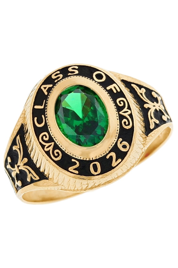 14k Gold Simulated May Birthstone CZ 2026 Class Graduation Ring - Size 8.25