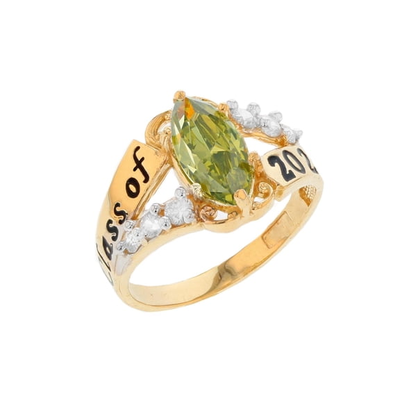 JackAni 14k Gold Simulated Peridot August Birthstone 2026 Class Graduation Ring - Size 7.75