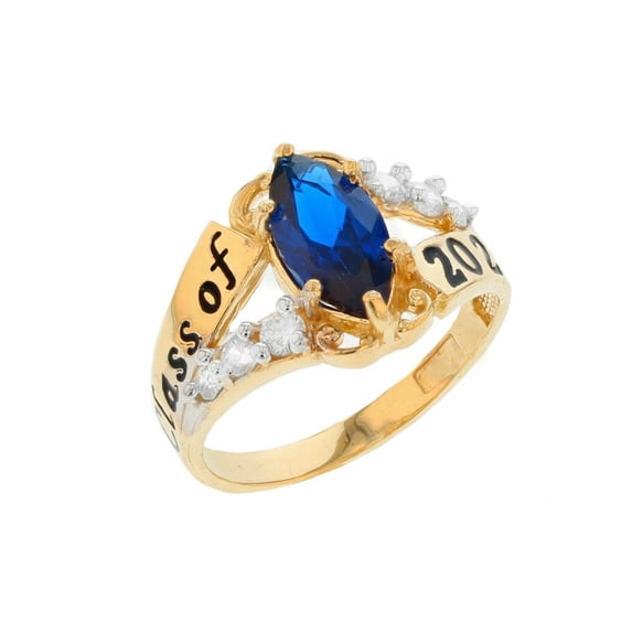 JackAni 14k Gold Simulated Sapphire September Birthstone 2026 Class Graduation Ring - Size 8.00