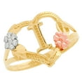 thumbnail image 1 of JackAni 14k Multi-Tone Gold Diamond Cut Floral Letter Initial I Heart Ring, 1 of 5