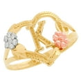 thumbnail image 1 of JackAni 14k Multi-Tone Gold Diamond Cut Floral Letter Initial K Heart Ring, 1 of 5