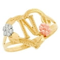 thumbnail image 1 of JackAni 14k Multi-Tone Gold Diamond Cut Floral Letter Initial N Heart Ring, 1 of 5