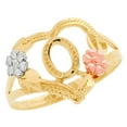 thumbnail image 1 of JackAni 14k Multi-Tone Gold Diamond Cut Floral Letter Initial O Heart Ring, 1 of 5