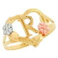 thumbnail image 1 of JackAni 14k Multi-Tone Gold Diamond Cut Floral Letter Initial R Heart Ring, 1 of 5