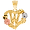 thumbnail image 1 of JackAni 14k Multi-Tone Gold Diamond Cut Floral Letter Initial W Heart Pendant, 1 of 5