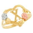 thumbnail image 1 of JackAni 14k Multi-Tone Gold Diamond Cut Floral Letter Initial X Heart Ring, 1 of 5