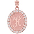 thumbnail image 1 of JackAni 14k Rose Gold Unisex Oval Halo White CZ Initial Letter H Pendant, 1 of 5