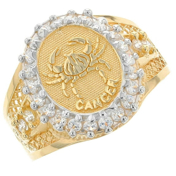 JackAni 14k Solid Yellow Gold CZ Accented Men's Cancer Zodiac Ring