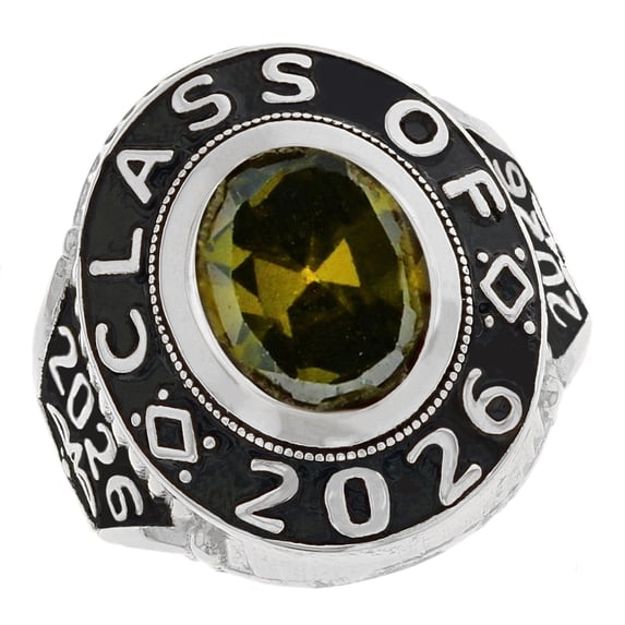 JackAni 14k White Gold August CZ Simulated Birthstone 2026 Graduation Mens Class Ring - Size 10.50