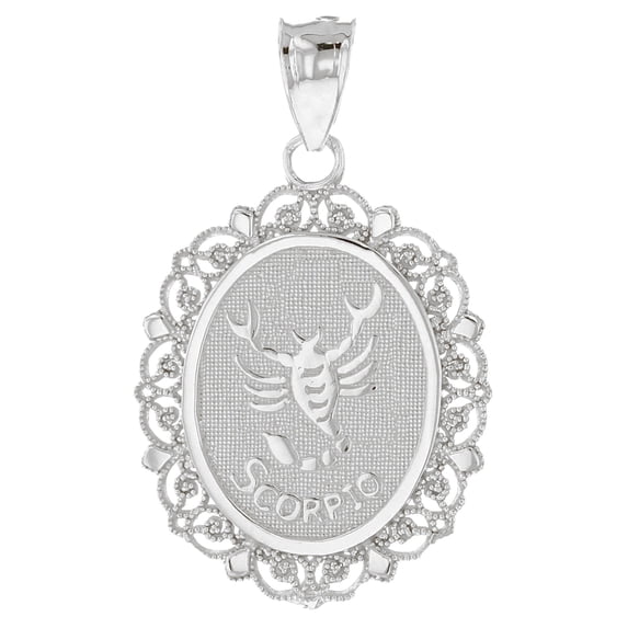 JackAni 14k White Gold Magnificent Filigree Frame Scorpio Oval Pendant