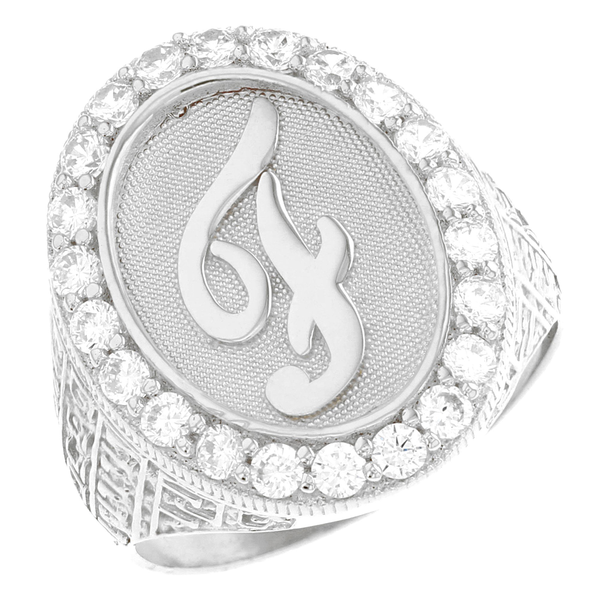 JackAni 14k White Gold Mens Oval Halo White CZ Initial Letter F