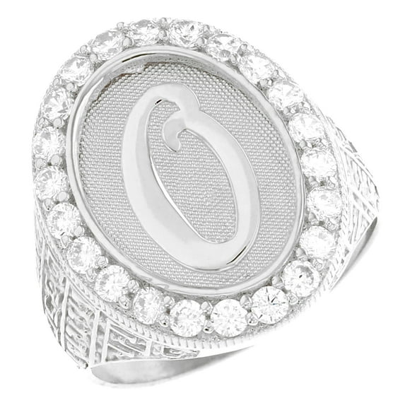 JackAni 14k White Gold Mens Oval Halo White CZ Initial Letter O Ring