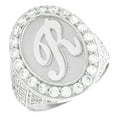 thumbnail image 1 of JackAni 14k White Gold Mens Oval Halo White CZ Initial Letter R Ring, 1 of 5