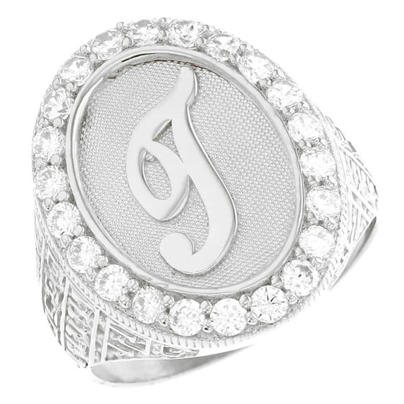 JackAni 14k White Gold Mens Oval Halo White CZ Initial Letter T Ring