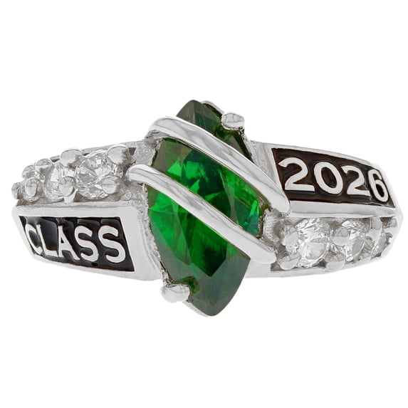 JackAni 14k White Gold Simulated Emerald May Birthstone 2026 Class Graduation Ring - Size 9.75