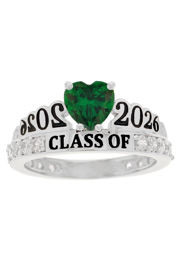 14k White Gold Simulated Emerald May Birthstone Gorgeous 2026 Graduation Ring - Size 8.00