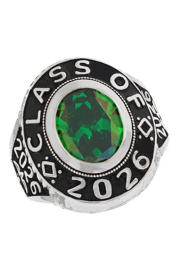 14k White Gold Simulated May Birthstone 2026 Class Graduation Mens Class Ring - Size 9.25