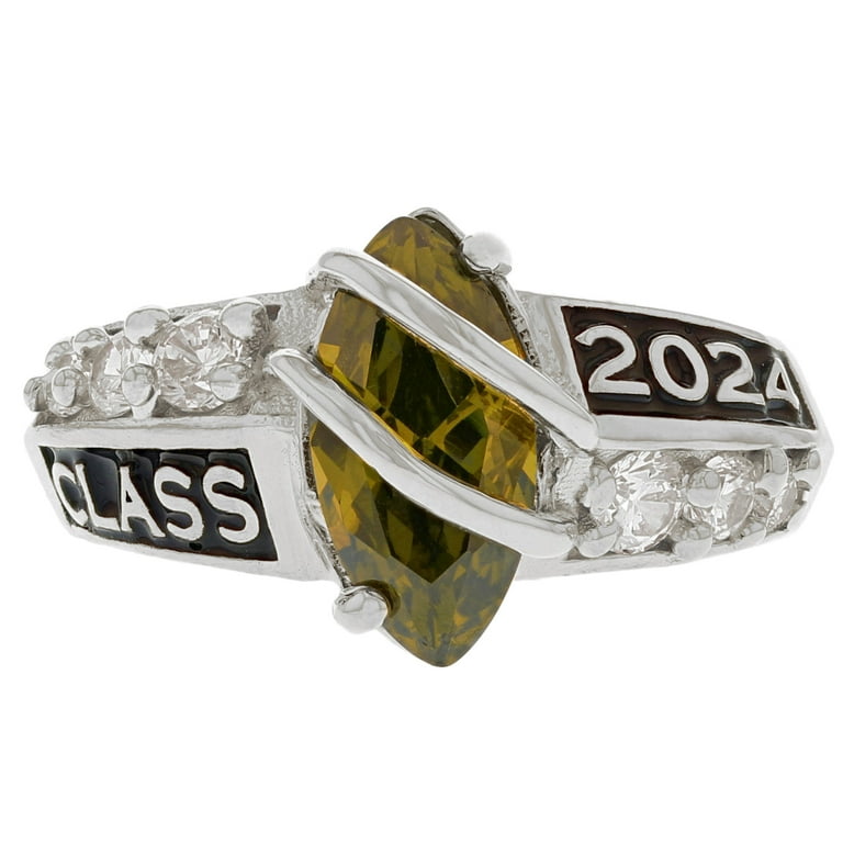 JackAni 14k White Gold Simulated Peridot August Birthstone 2024 Class Graduation Ring Size 8.75
