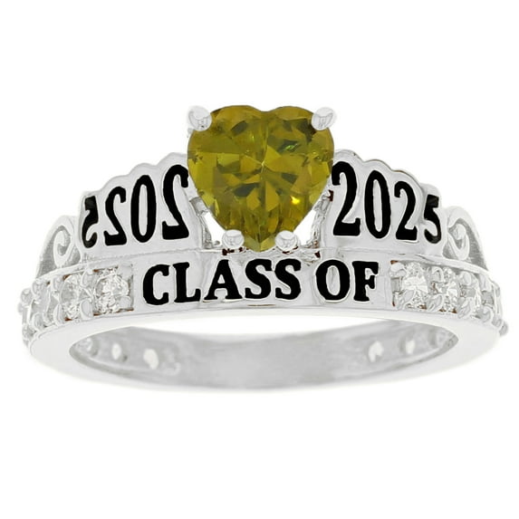 JackAni 14k White Gold Simulated Peridot August Birthstone Gorgeous 2025 Graduation Ring - Size 5.25