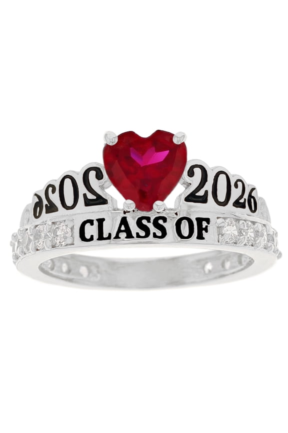 14k White Gold Simulated Ruby July Birthstone Gorgeous 2026 Graduation Ring - Size 9.50