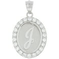 thumbnail image 1 of JackAni 14k White Gold Unisex Oval Halo White CZ Initial Letter J Pendant, 1 of 5