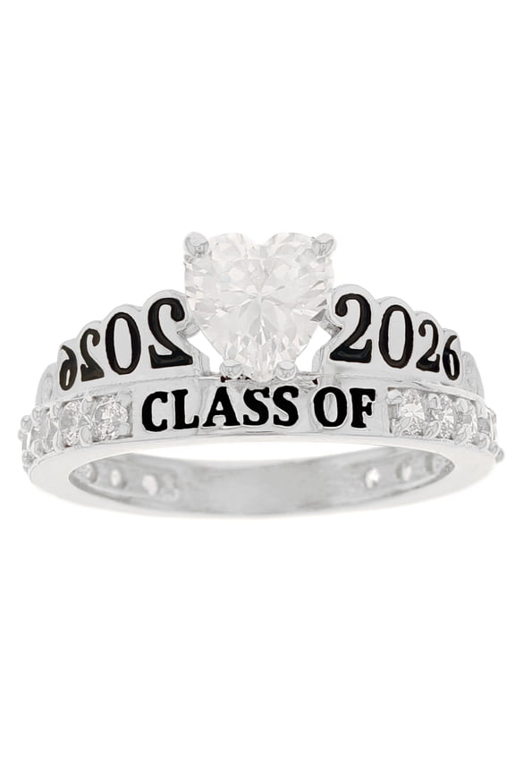 14k White Gold White CZ April Birthstone Gorgeous 2026 Graduation Ring - Size 7.25
