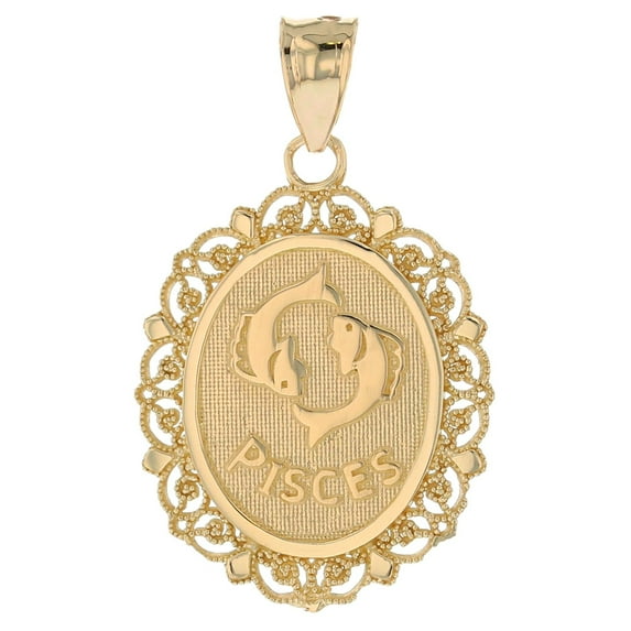 JackAni 14k Yellow Gold Magnificent Filigree Frame Pisces Oval Pendant