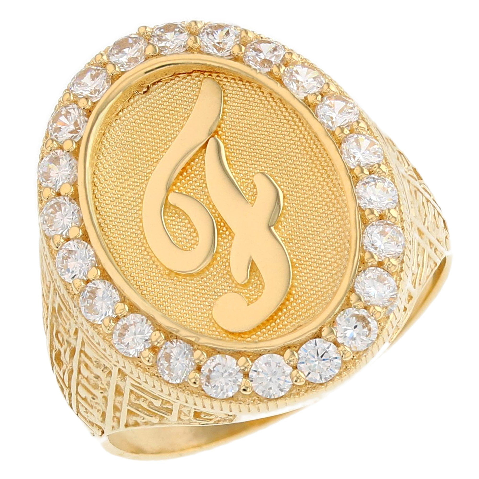 JackAni 14k Yellow Gold Mens Oval Halo White CZ Initial Letter F Ring ...