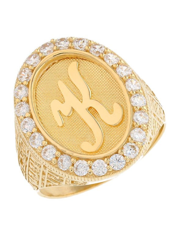 14k Yellow Gold Mens Oval Halo White CZ Initial Letter K Ring