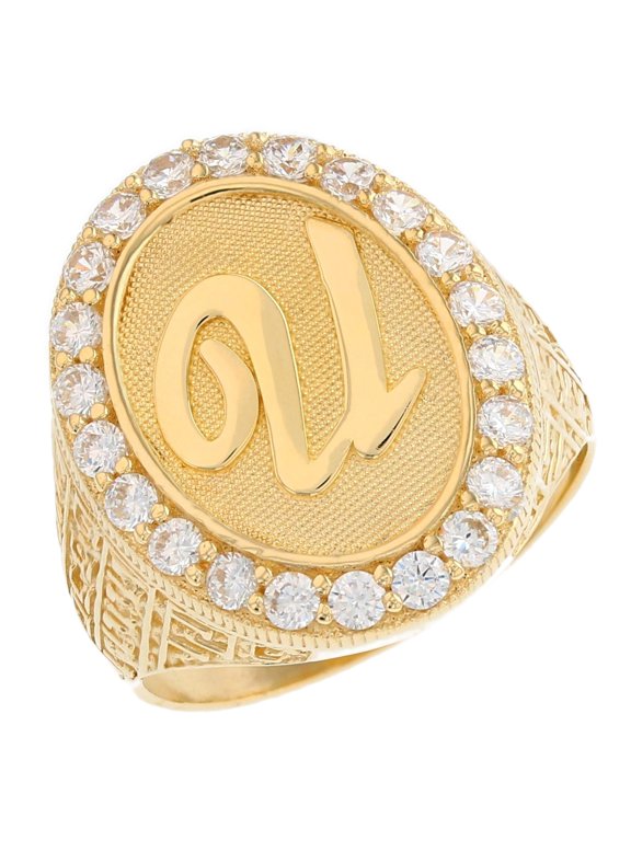14k Yellow Gold Mens Oval Halo White CZ Initial Letter U Ring