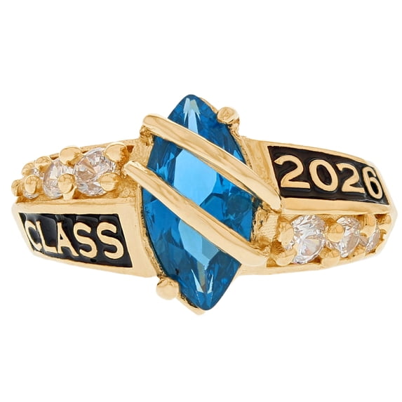 JackAni 14k Yellow Gold Simulated Blue Zircon December Birthstone 2026 Class Graduation Ring - Size 8.50