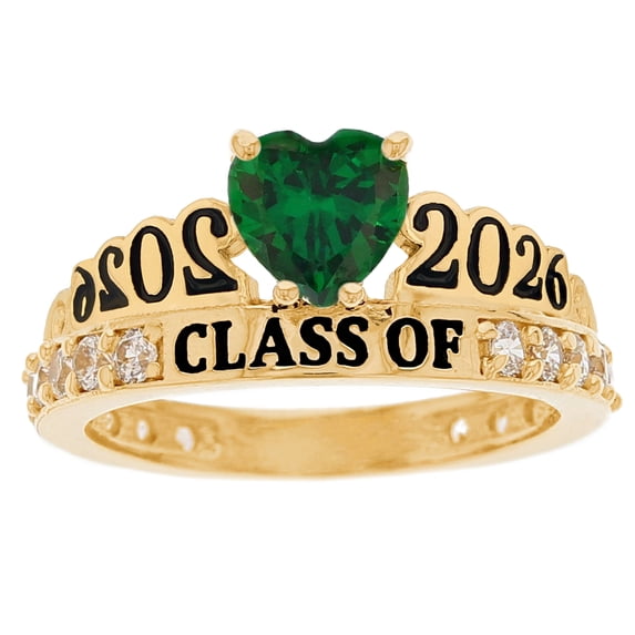 JackAni 14k Yellow Gold Simulated Emerald May Birthstone Gorgeous 2026 Graduation Ring - Size 9.50