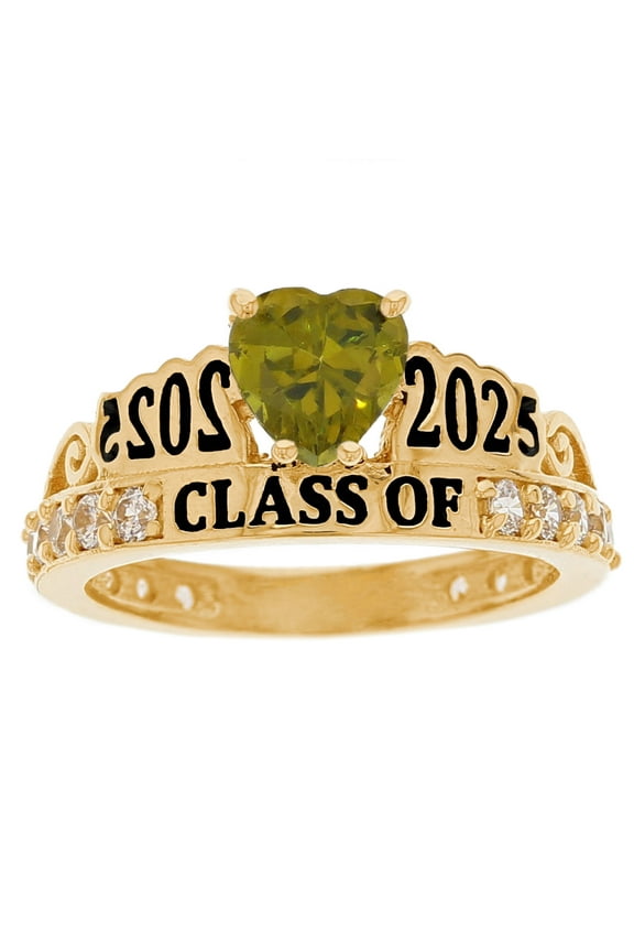 14k Yellow Gold Simulated Peridot August Birthstone Gorgeous 2025 Graduation Ring - Size 5.00