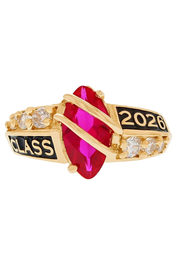 14k Yellow Gold Simulated Ruby July Birthstone 2026 Class Graduation Ring - Size 8.00