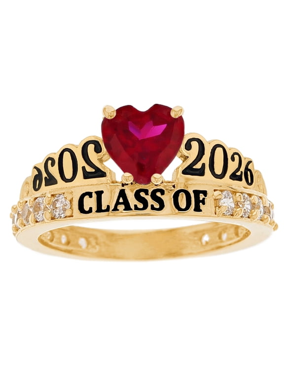 14k Yellow Gold Simulated Ruby July Birthstone Gorgeous 2026 Graduation Ring - Size 5.75