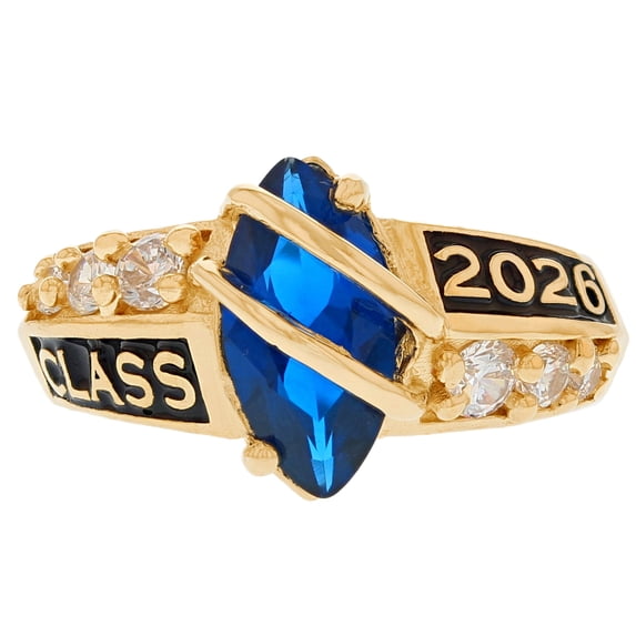 JackAni 14k Yellow Gold Simulated Sapphire September Birthstone 2026 Class Graduation Ring - Size 6.25